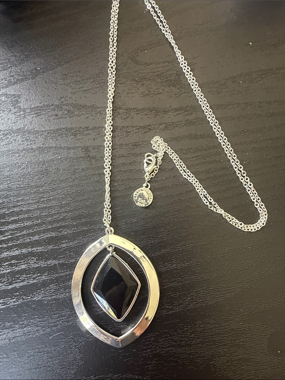 Liz Claiborne Silver-Tone Necklace with Black Geometric Pendant
